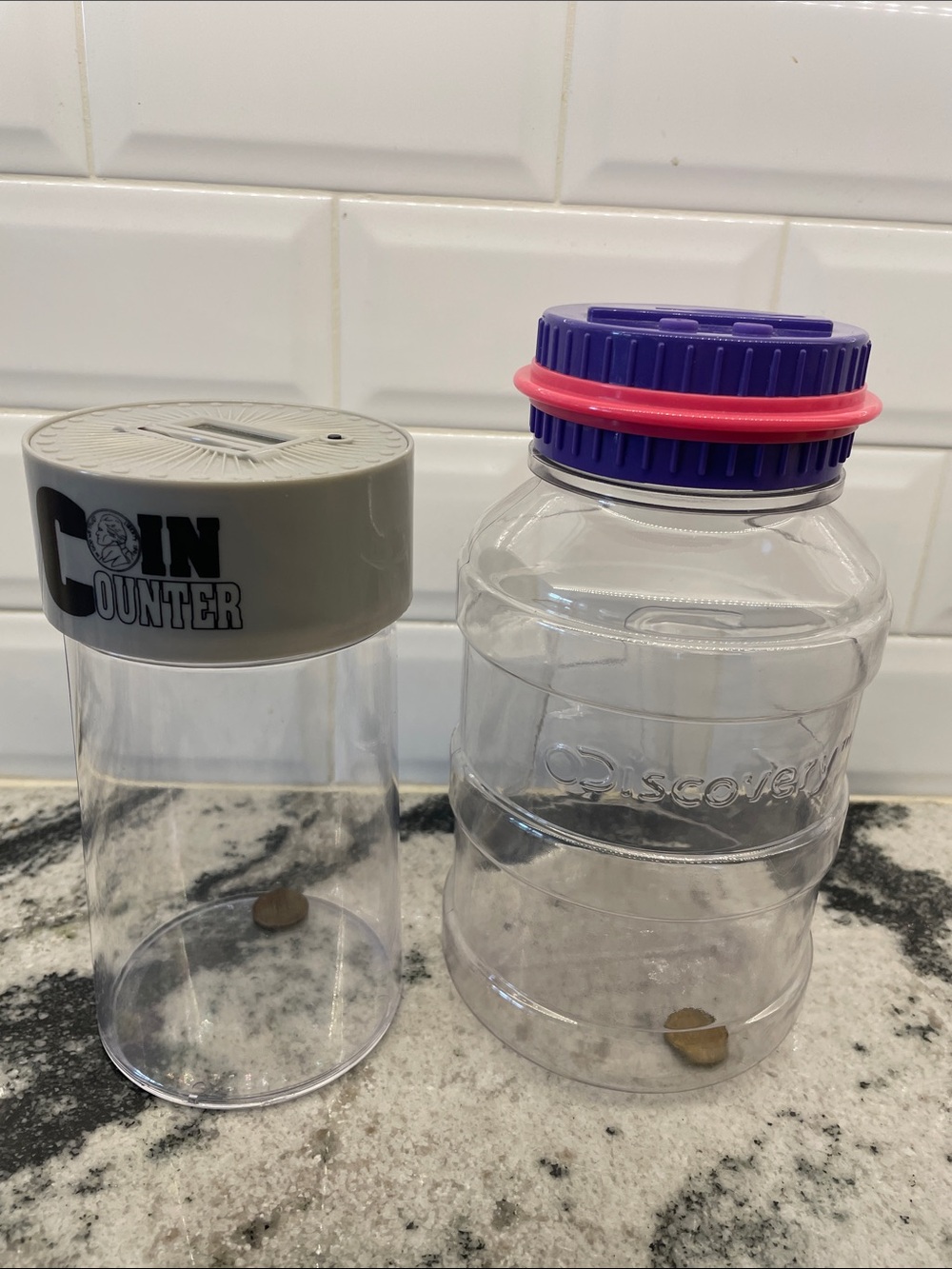 Two Clear Coin Counter Jars